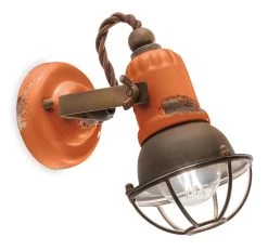 Spot Vintage Orange En Céramique Et Métal Rouillé