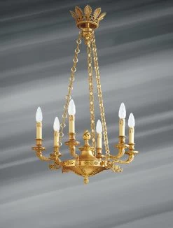 Superbe Lustre De Style Empire, En Bronze Massif, Six Lumières