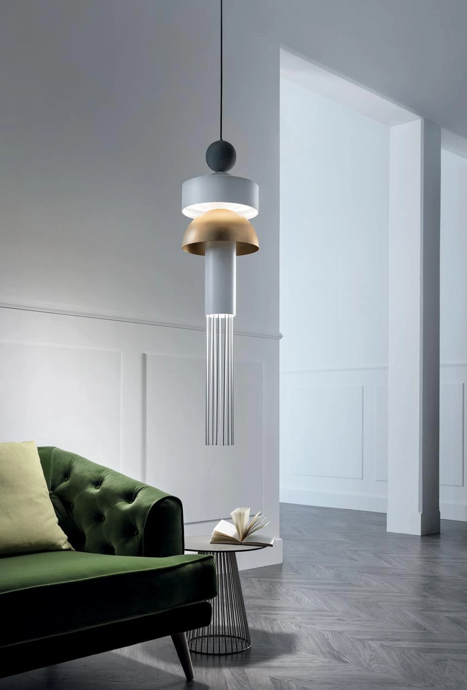 Suspension Contemporaine Grise, Blanche Et Dorée Nappe XL1