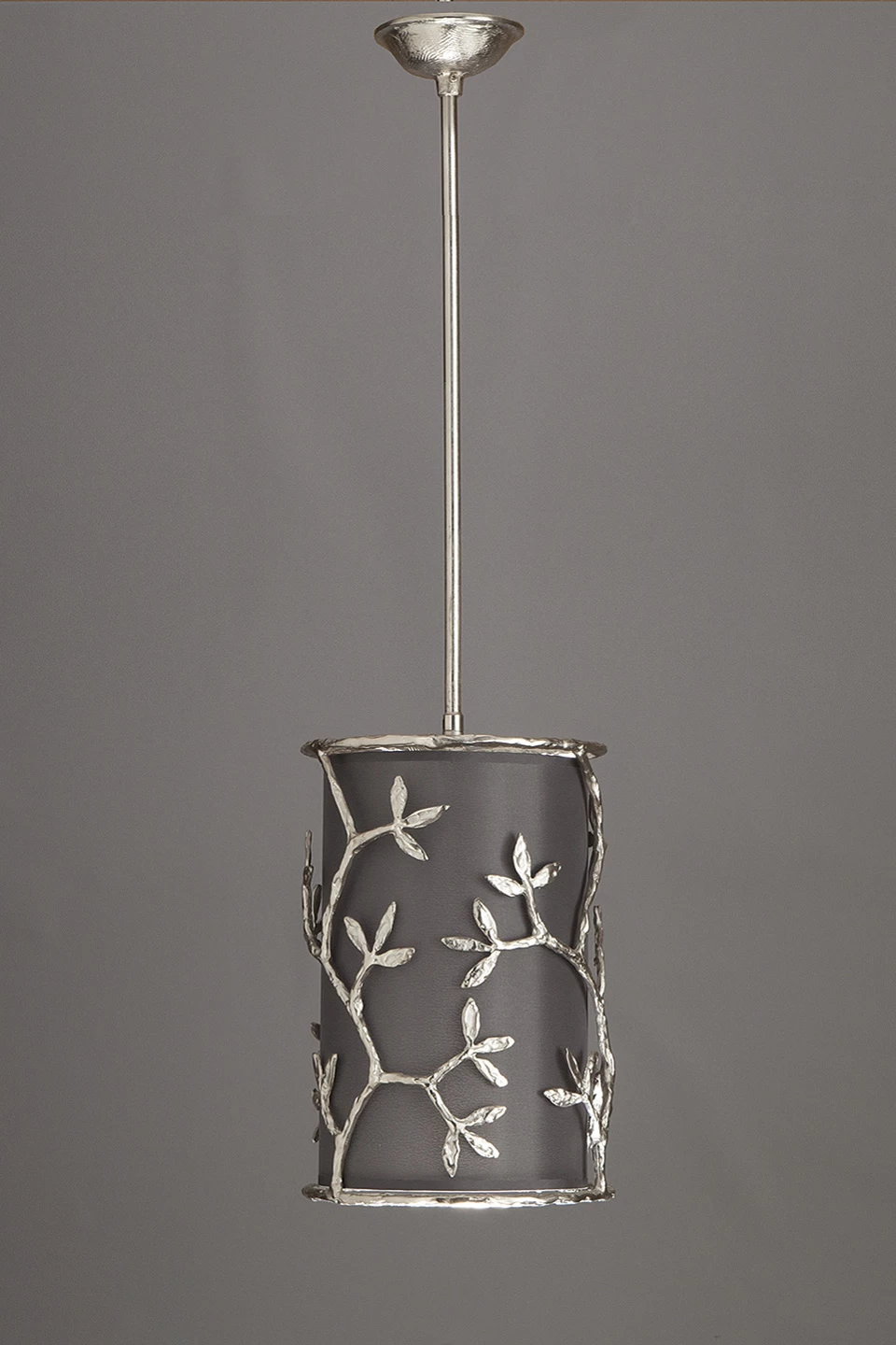 Suspension Cylindrique Nickel Satiné Et Abat-jour Gris Fumé Ombelle