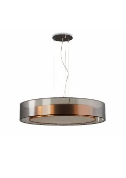 Suspension à Double Abat-jour Cylindriques Cuivre Et Voile Noir