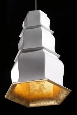 Suspension En Céramique Blanche Intérieur Doré Petit Modèle