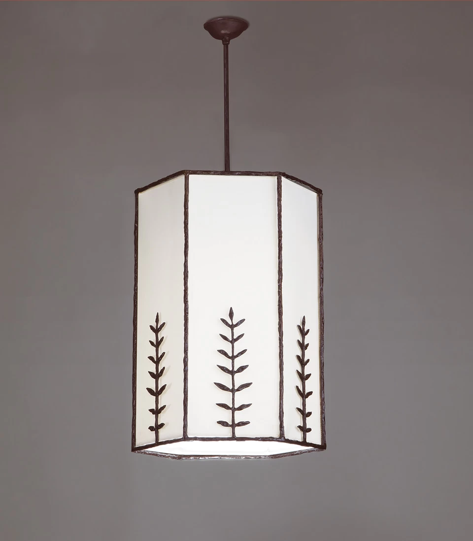 Suspension Hexagonale Motif Feuilles En Bronze Noir Patiné Grande Sophia