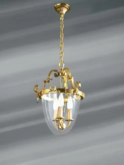 Suspension Ovoïdale En Bronze Et Verre Trois Lumières