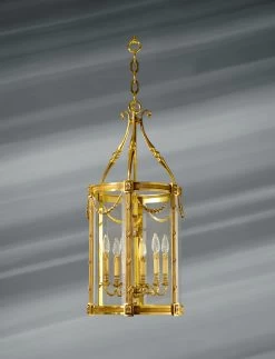 Très Grande Lanterne Classique En Bronze Et Verre Six Lumières