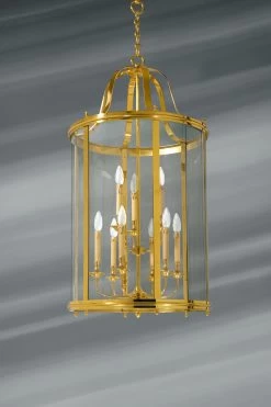 Très Grande Lanterne En Verre Courbé Et Bronze Massif Neuf Lumières